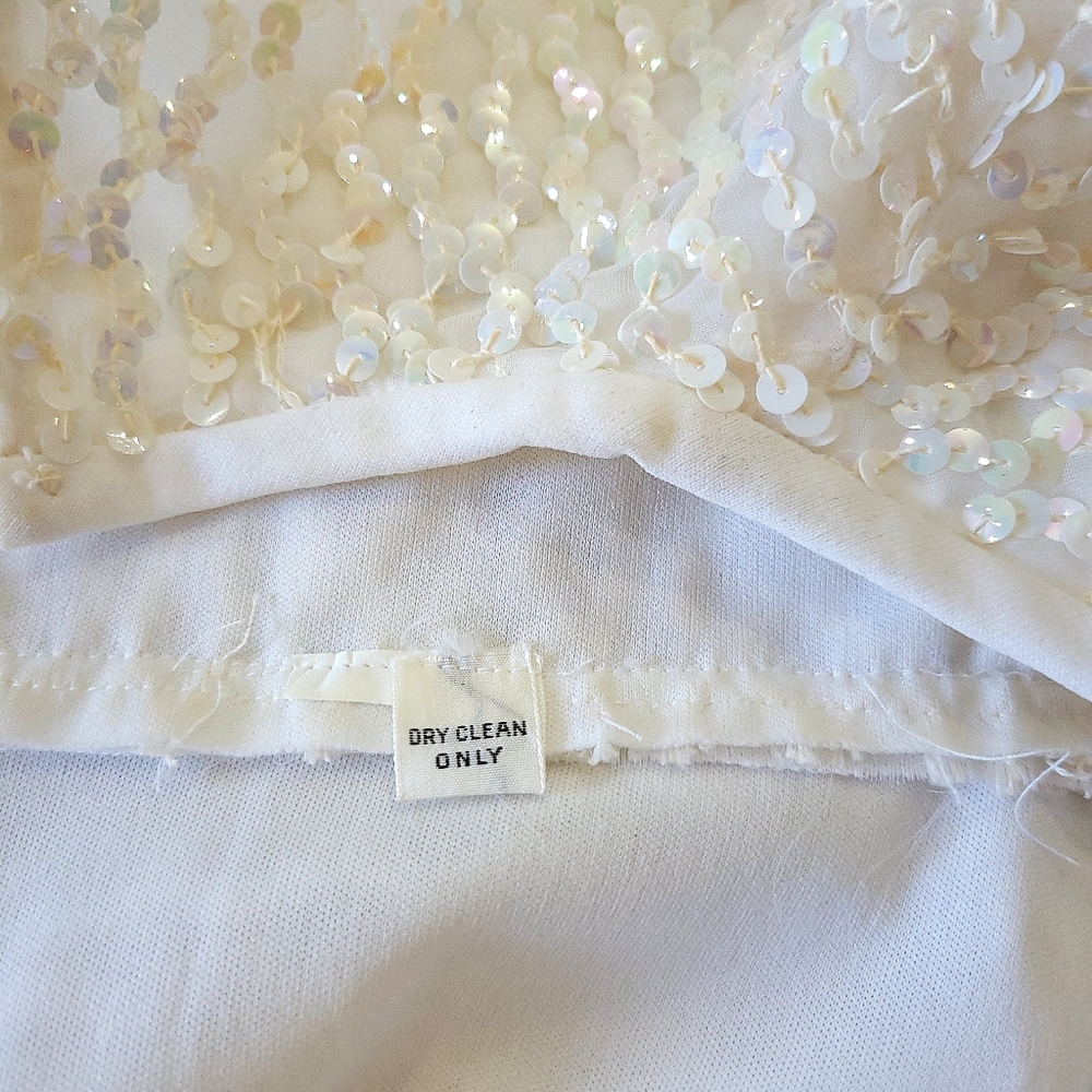 Vintage 1970s Irredecscent Sequin White Angel Maxi Dress - Picture 4 of 11